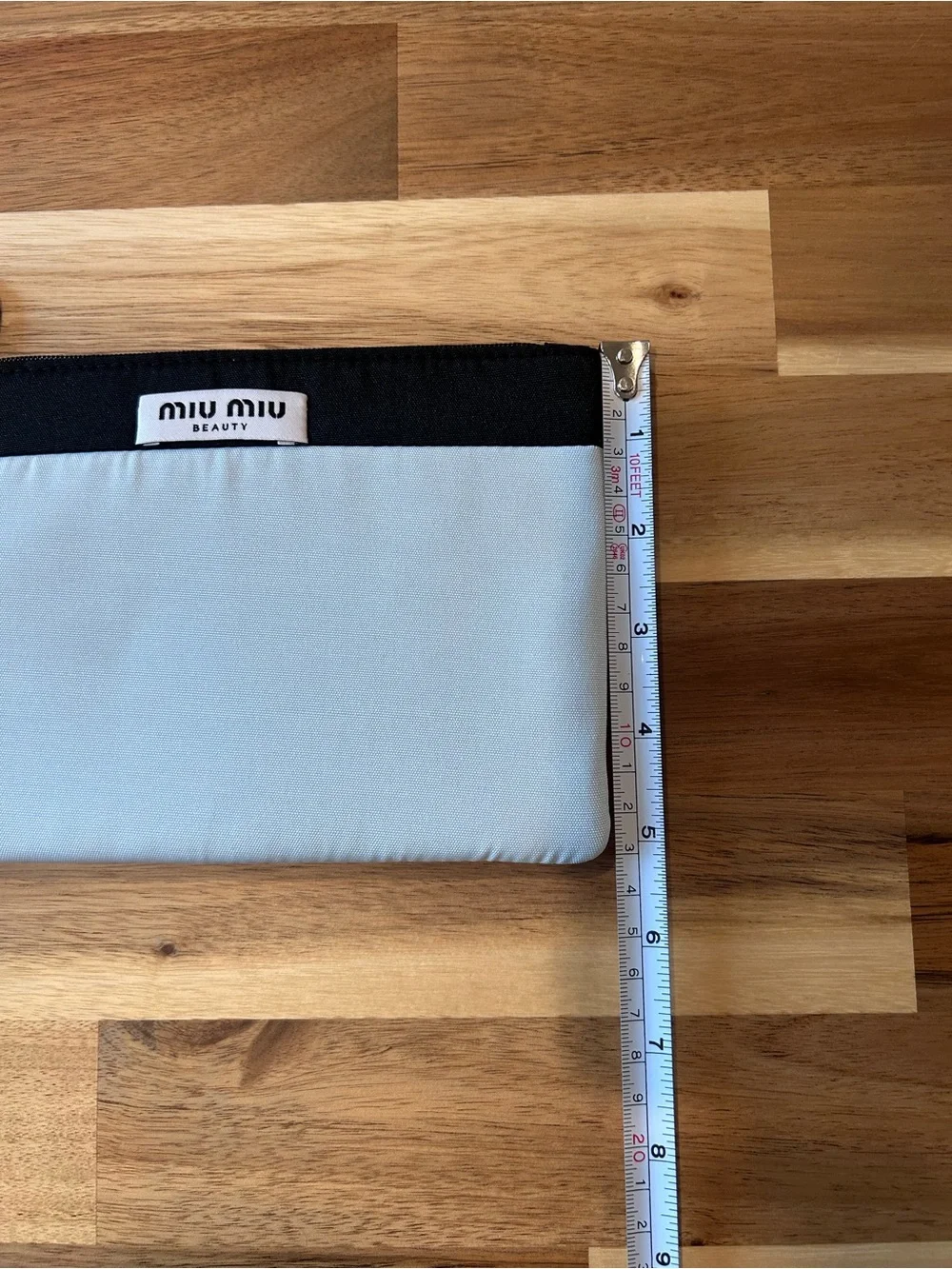 Miu Miu Beauty Novelty Cosmetic Pouch Sky Blue Black Zip Bag